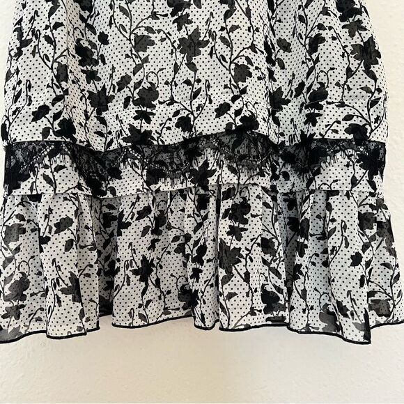 CAbi Everything Top Ruffle Hem Sheer Floral Bouquet Polka Dot Blouse Size Small - Picture 5 of 7